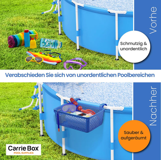 Carrie Box Pool Aufbewahrungskorb Blau | 18.7 L | Pool Korb aus Recyceltem Kunststoff | Pool Zubehör | Aufbewahrungskorb & Getränkehalter für den Pool