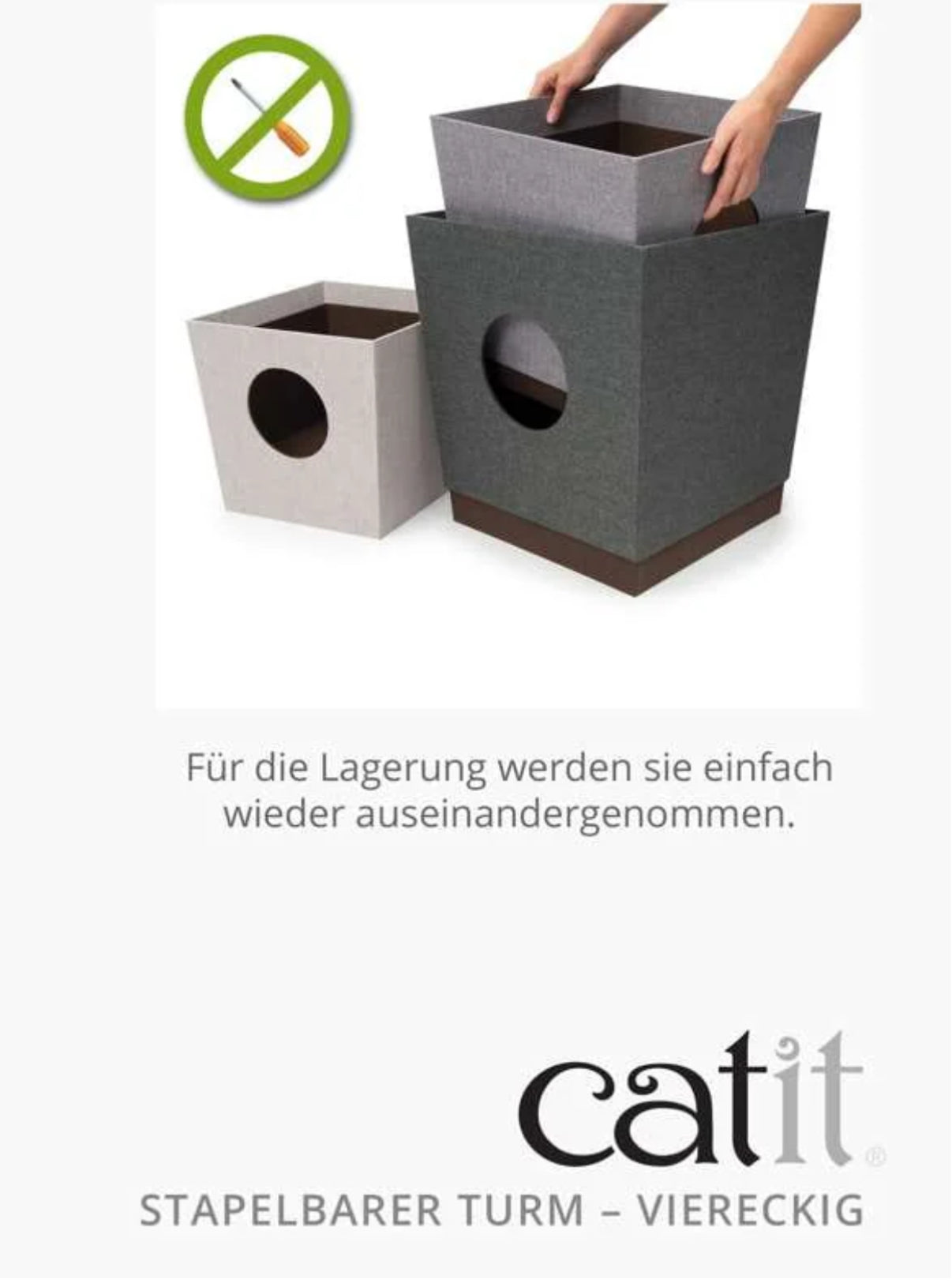 Stapelbarer Turm für Katzen mit 3 Ebenen eckig