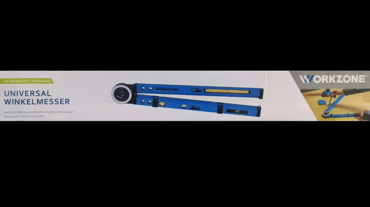 UNIVERSAL WINKELMESSER 50 CM 0 - 270° WASSERWAAGE 2 X ANREISSNADEL WORKZONE®