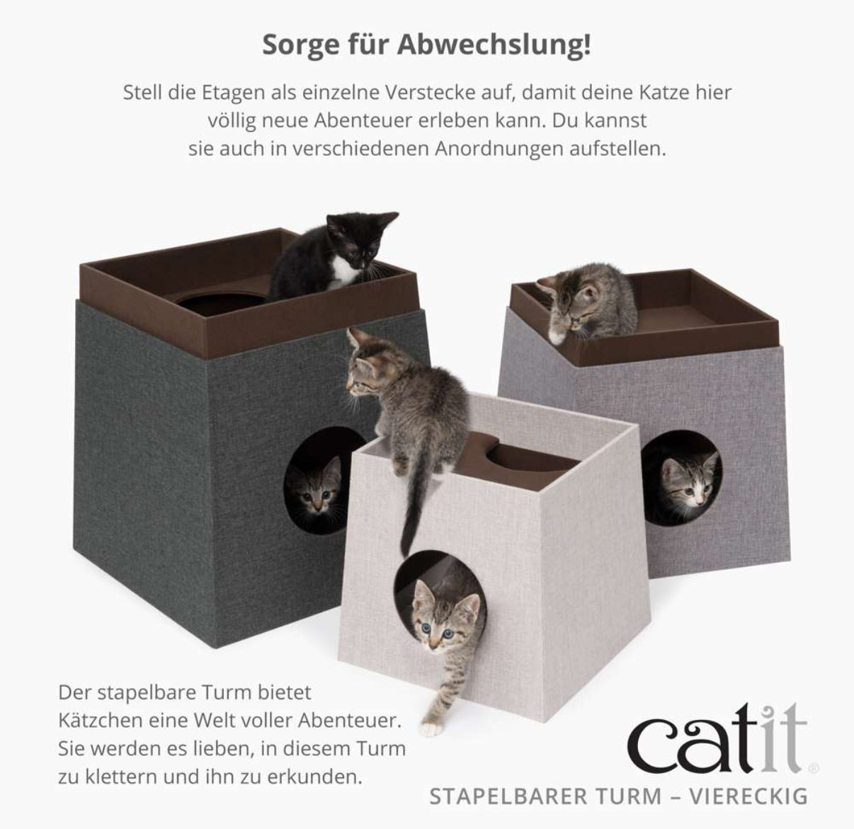 Stapelbarer Turm für Katzen mit 3 Ebenen eckig