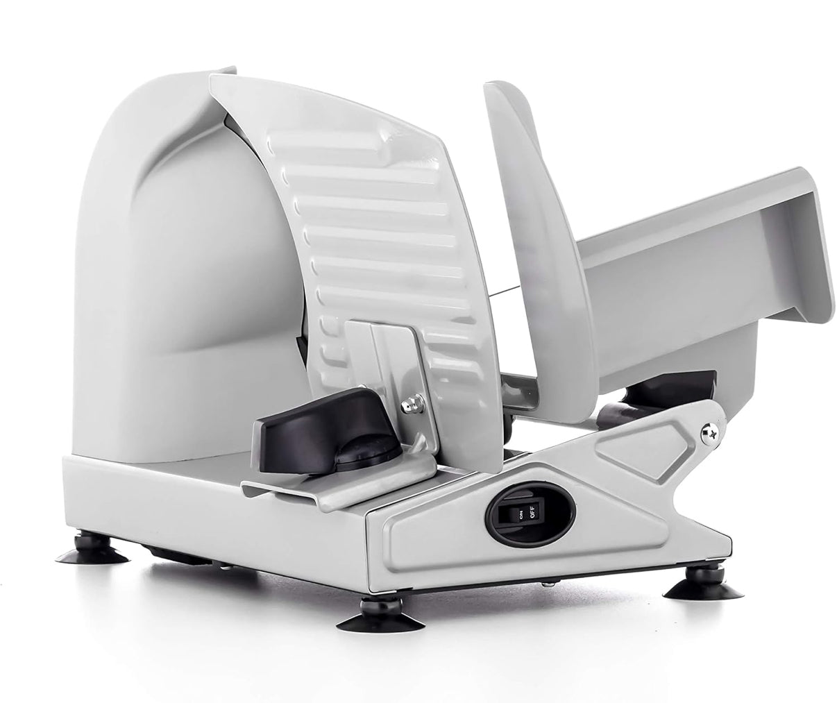 DMS Allesschneider elektrisch rostfrei Edelstahlmesser Ø 19 cm – Brotschneidemaschine 400 W Brot, Wurst, Käse – Schneidemaschine - stufenloser Schnittstärke, Saugnapffüßen & Sicherheitsschalter