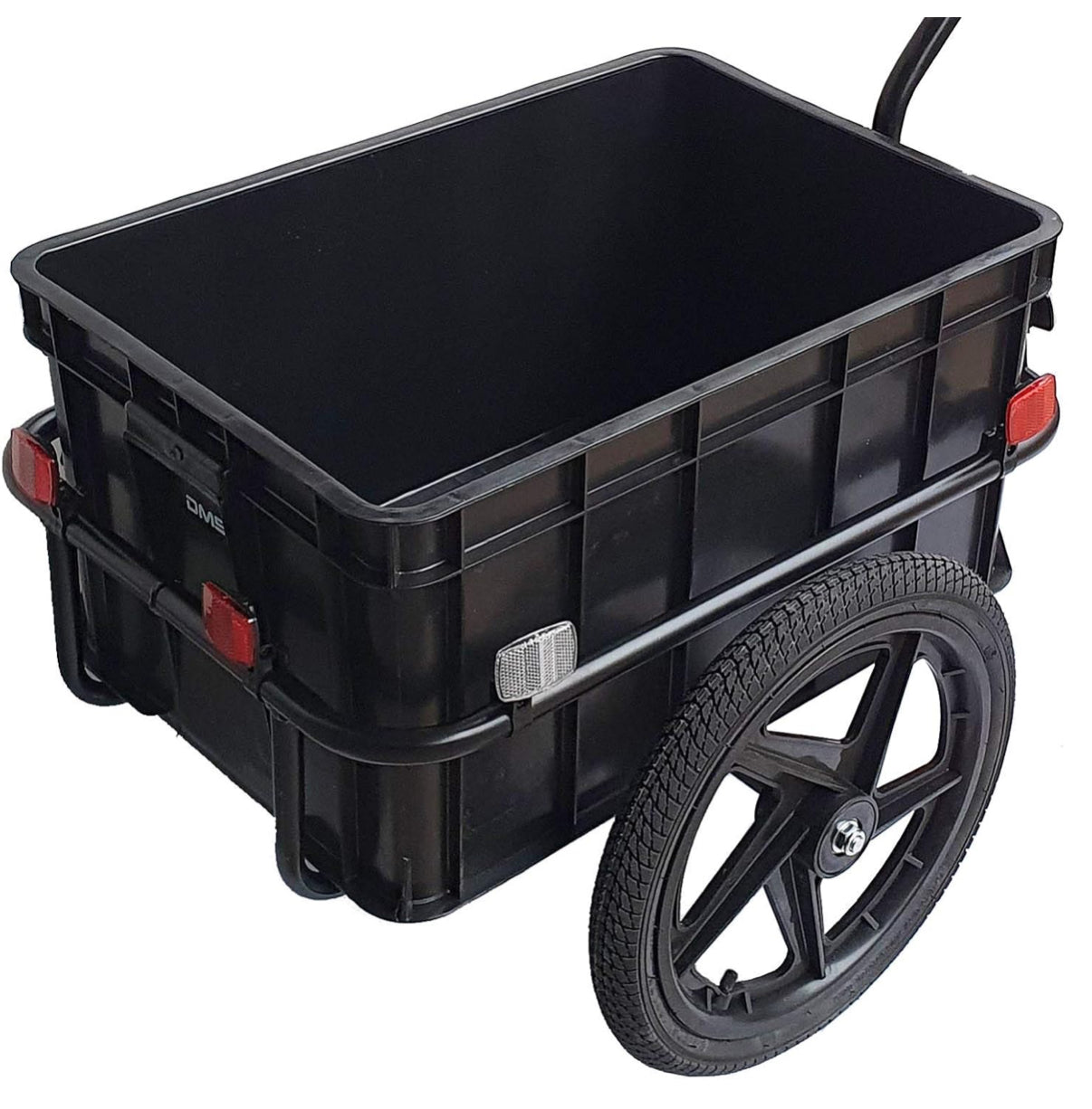 DMS® Fahrradanhänger, Lastenanhänger, Handwagen, mit Hochdeichsel, Transportbox mit 70 Liter Volumen, Max. 60kg, Kugel-Kupplung für Fahrräder mit 26'' - 28'' rot