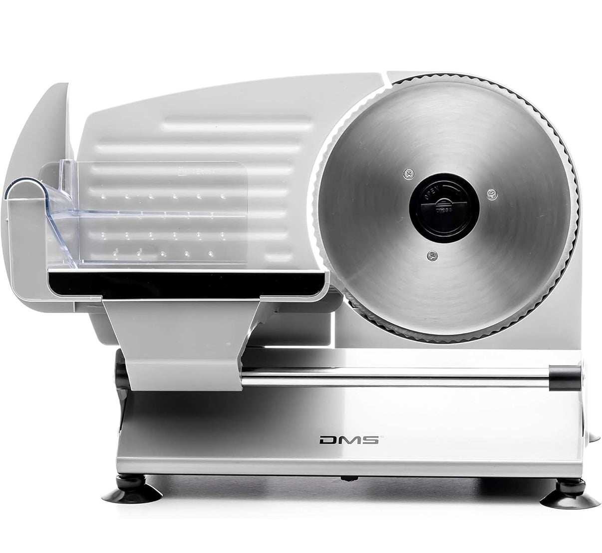 DMS Allesschneider elektrisch rostfrei Edelstahlmesser Ø 19 cm – Brotschneidemaschine 400 W Brot, Wurst, Käse – Schneidemaschine - stufenloser Schnittstärke, Saugnapffüßen & Sicherheitsschalter