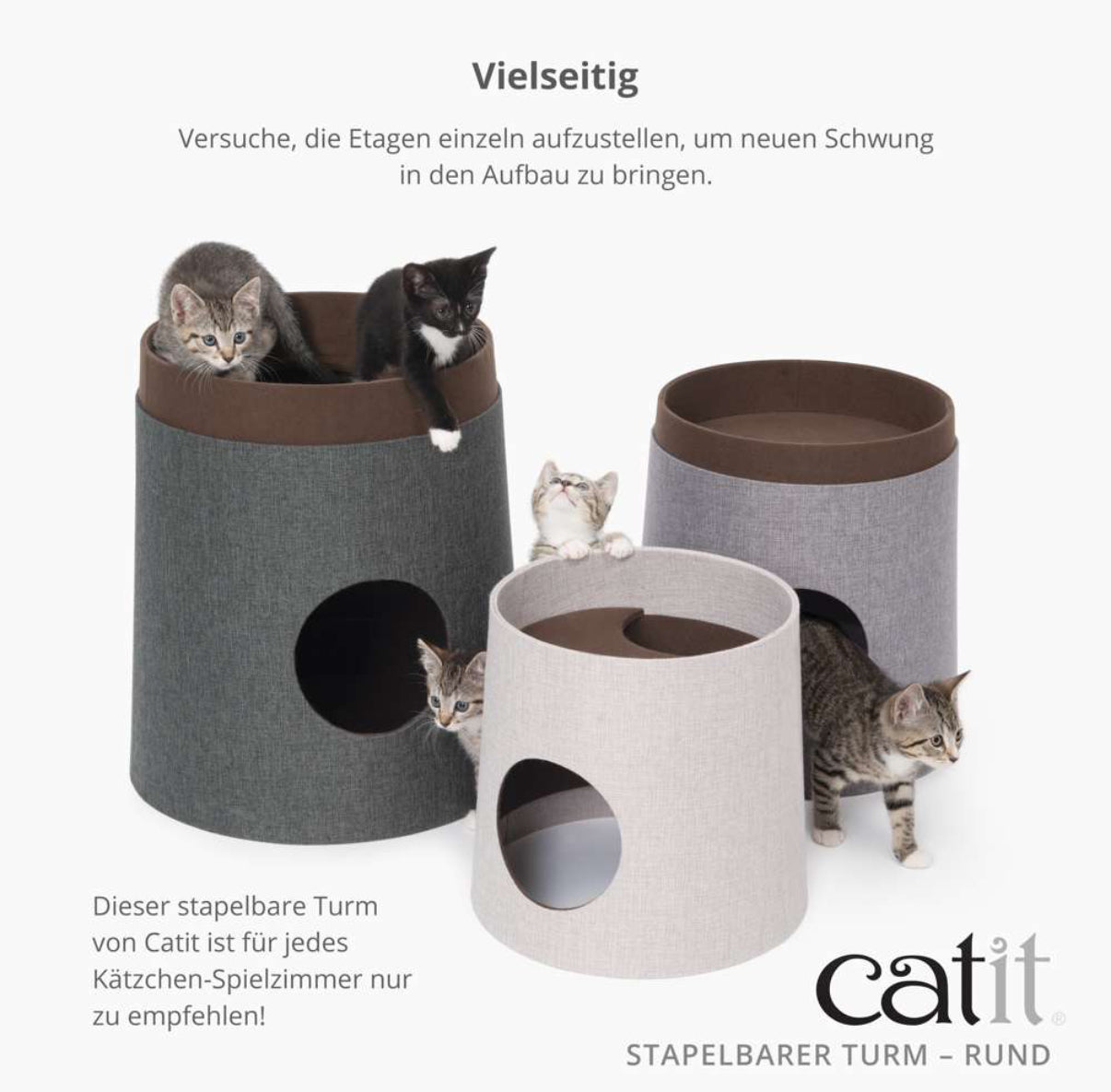 Stapelbarer Turm für Katzen mit 3 Ebenen rund