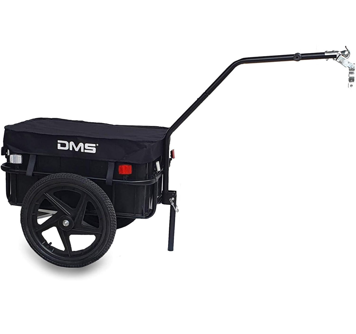 DMS® Fahrradanhänger, Lastenanhänger, Handwagen, mit Hochdeichsel, Transportbox mit 70 Liter Volumen, Max. 60kg, Kugel-Kupplung für Fahrräder mit 26'' - 28'' rot