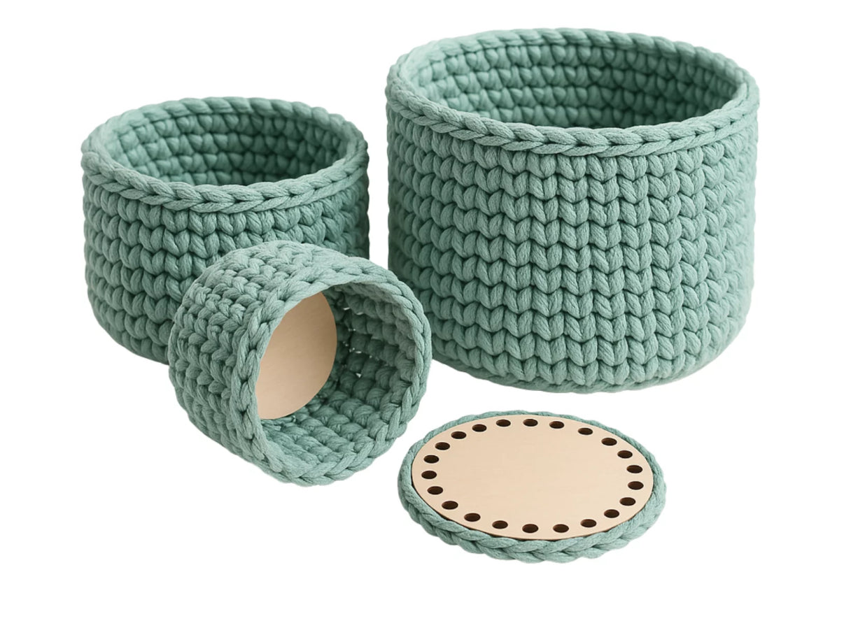 HÄKELSET FÜR KÖRBE INKL. BODEN – 11-TEILIGES DIY-KOMPLETTSET