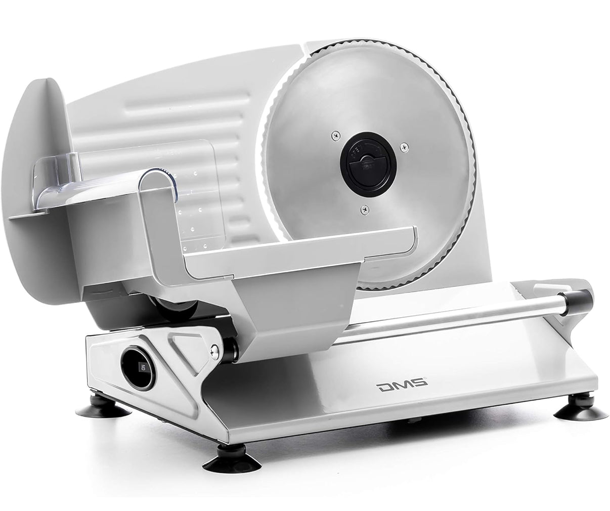 DMS Allesschneider elektrisch rostfrei Edelstahlmesser Ø 19 cm – Brotschneidemaschine 400 W Brot, Wurst, Käse – Schneidemaschine - stufenloser Schnittstärke, Saugnapffüßen & Sicherheitsschalter